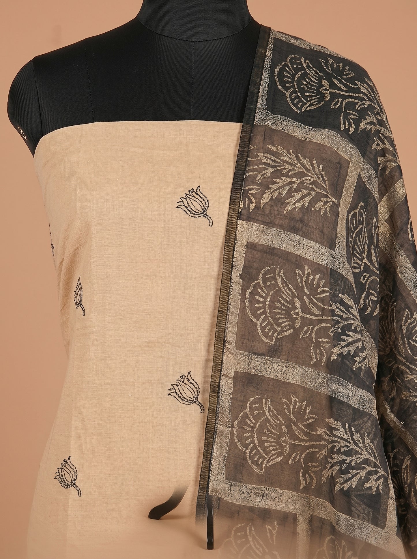 Peach Embroidered Mull Cotton Unstitched Salwar Kameez