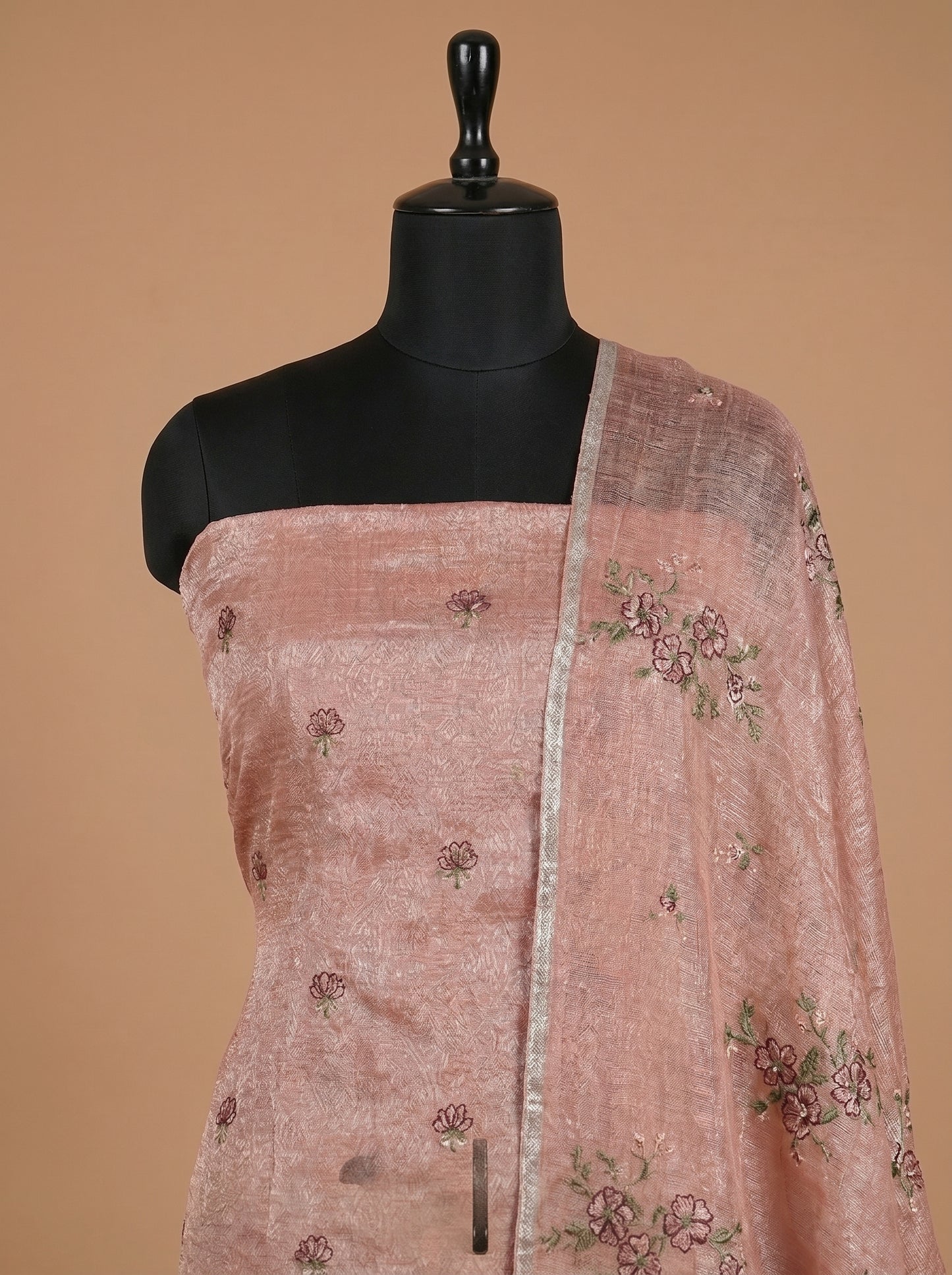 Onion Pink Linen Tissue Embroidered Unstitched Suit Set