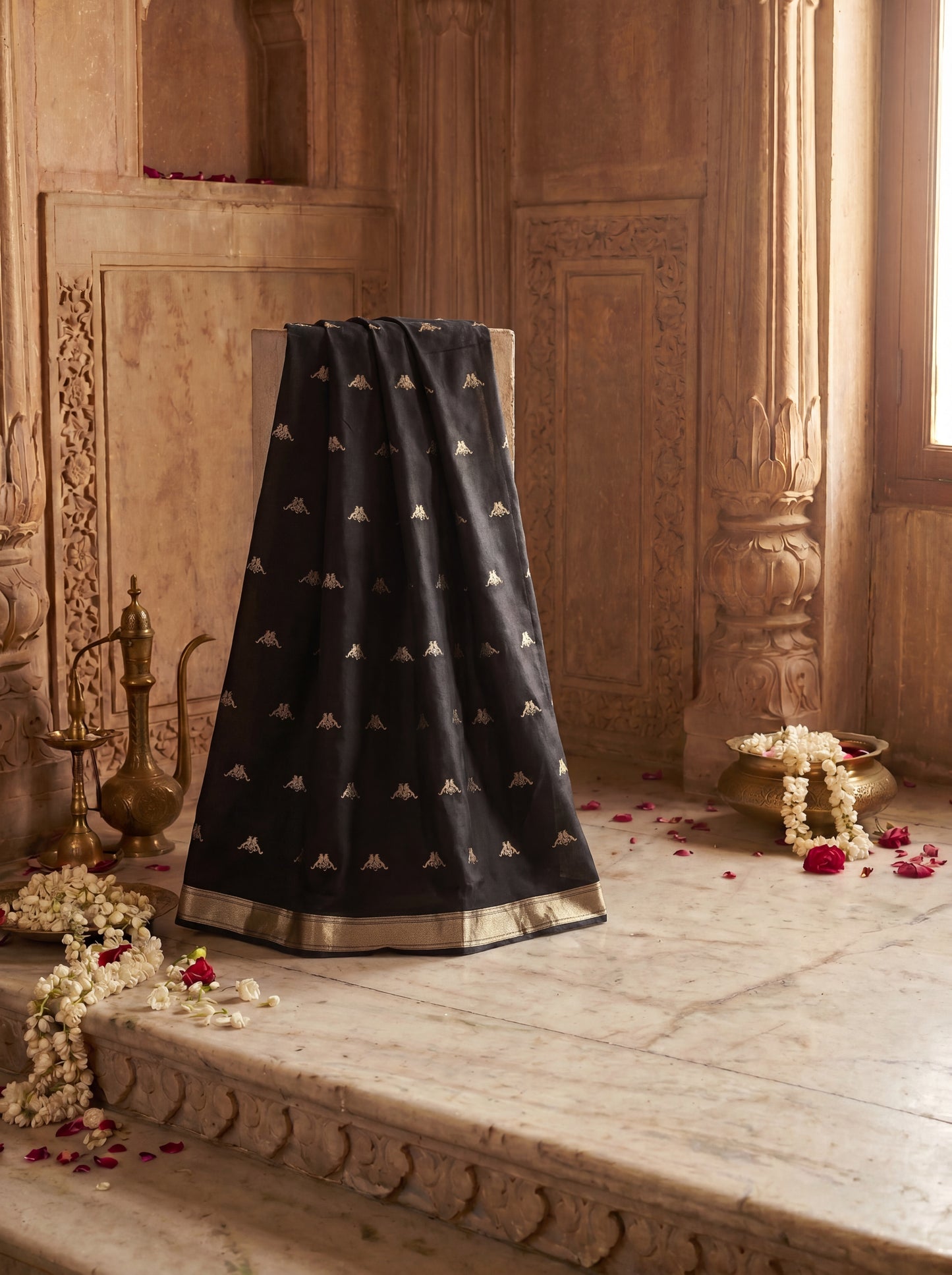 Midnight Black Pure Katan Silk Meenakari Banarasi Suit Set