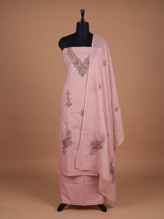Lilac Hand Kantha Mulmul Cotton Unstitched Suit Set