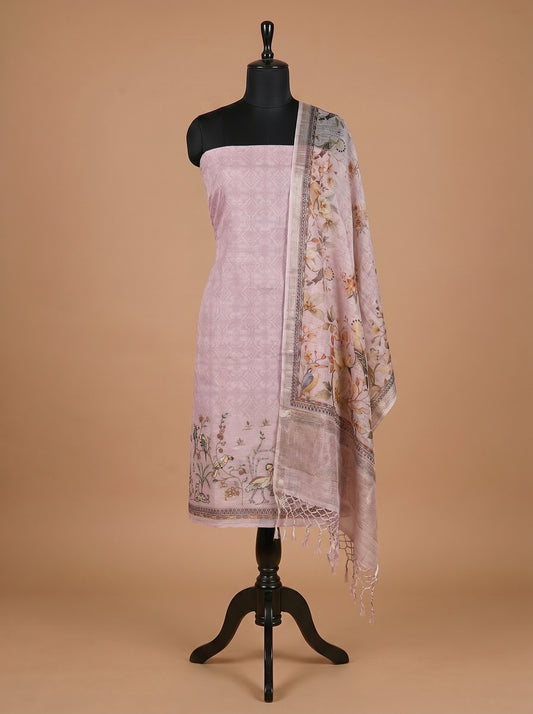 Light Grey Embroidered Silk Linen Unstitched Salwar Kameez