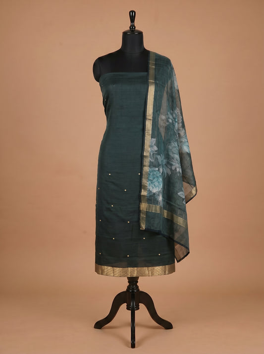 Bottle Green Banarasi Silk Unstitched Salwar Kameez