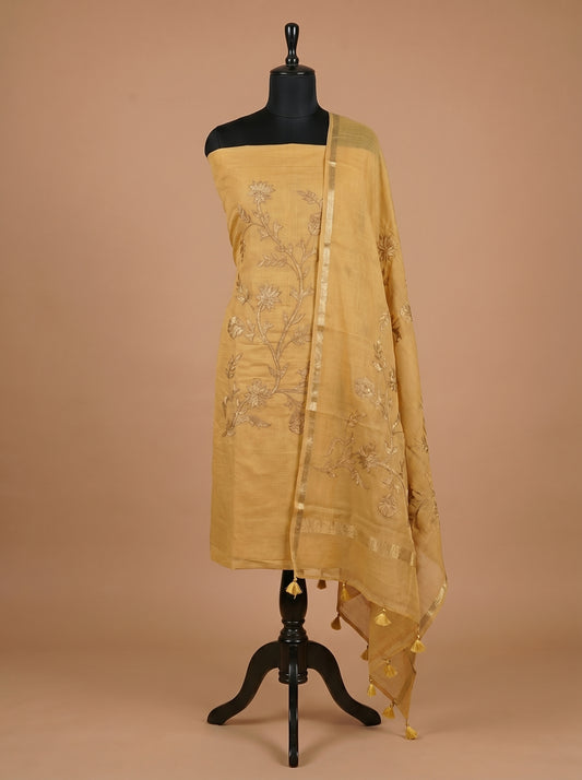Mustard Yellow Kota Applique Work Unstitched Suit Set