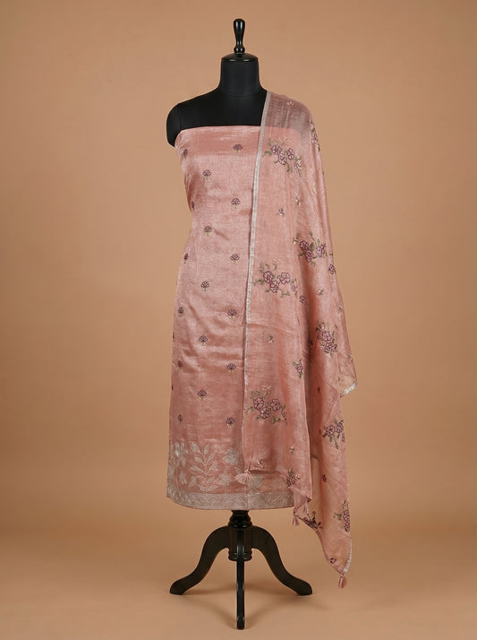 Onion Pink Linen Tissue Embroidered Unstitched Suit Set