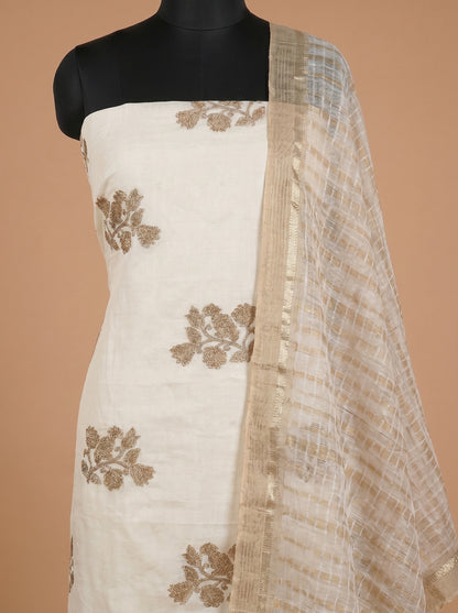 Ivory Appliqué Silk Linen Unstitched Salwar Kameez