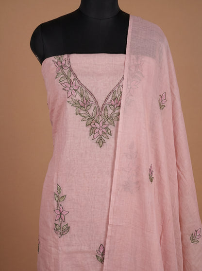 Lilac Hand Kantha Mulmul Cotton Unstitched Suit Set