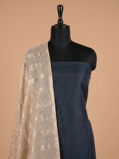 Navy Blue Applique Work Mull Cotton Unstitched Salwar Kameez