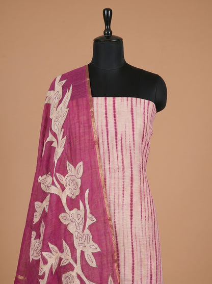 Fuchsia Pink Munga Silk Shibori Unstitched Suit Set