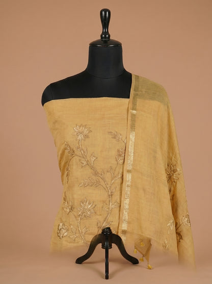 Mustard Yellow Kota Applique Work Unstitched Suit Set