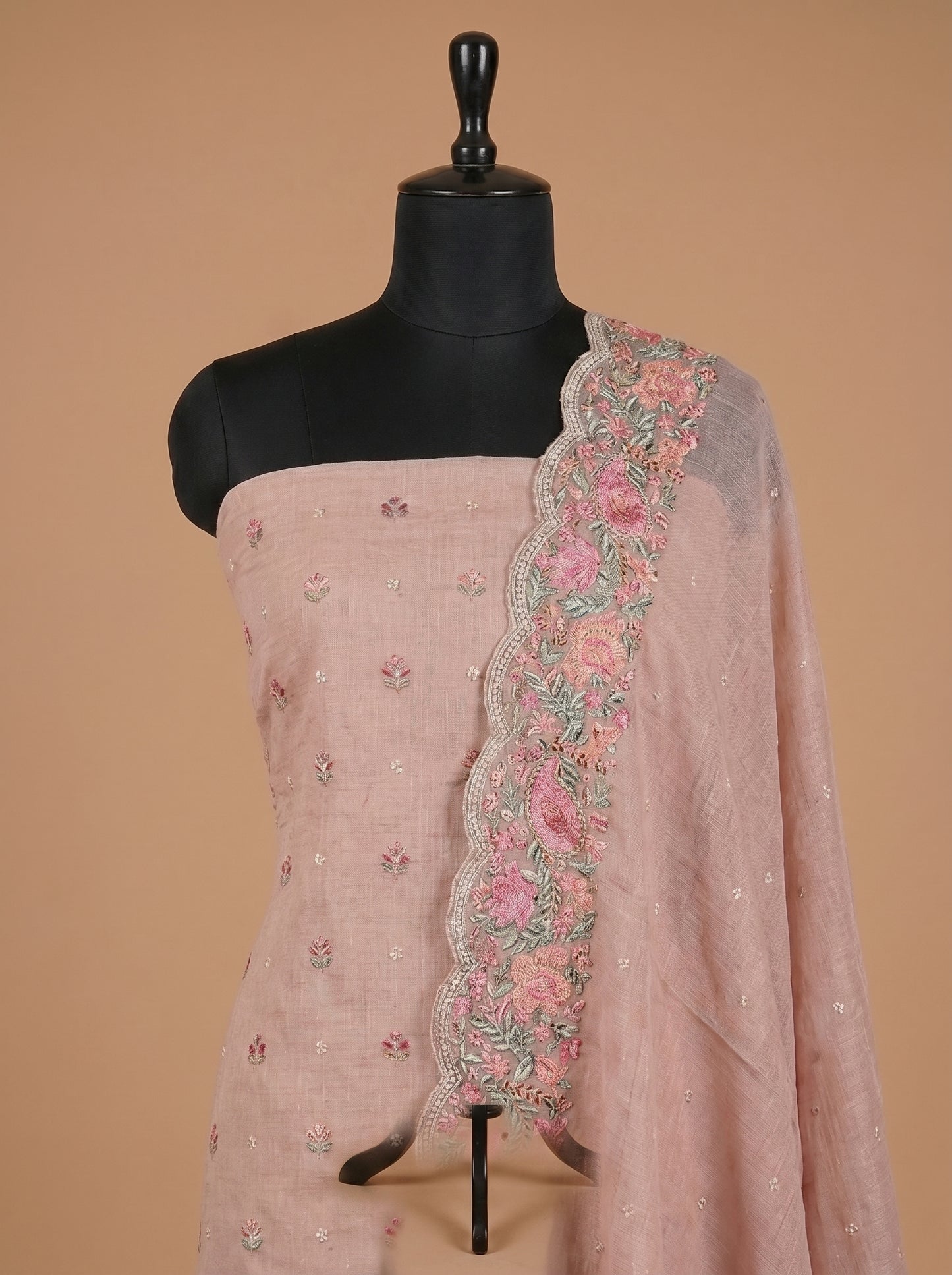 Blush Pink Pure Kota Embroidered Unstitched Suit Set
