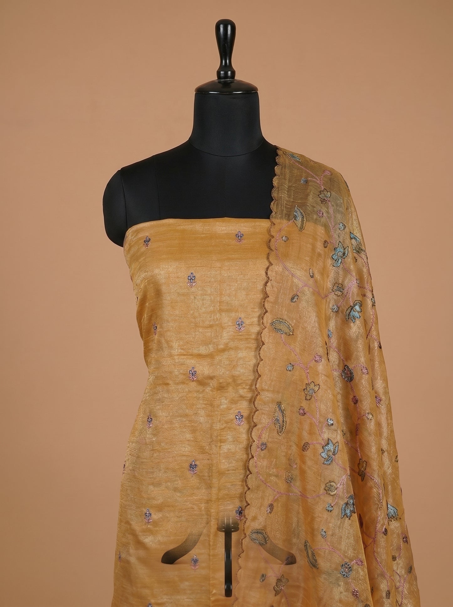 Mustard Linen Tissue Embroidered Unstitched Suit Set