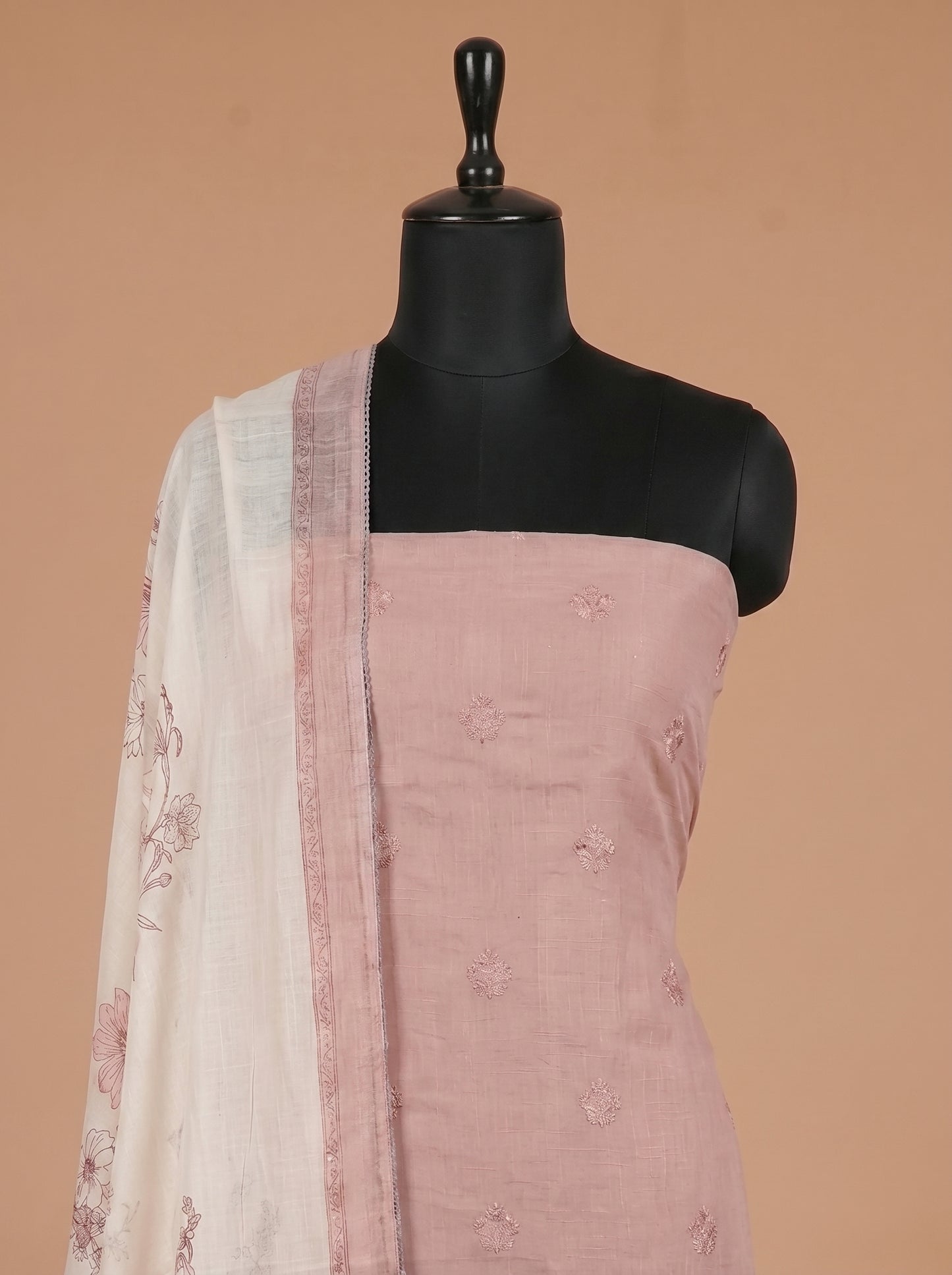 Blush Pink Embroidered Cotton Linen Unstitched Salwar Kameez