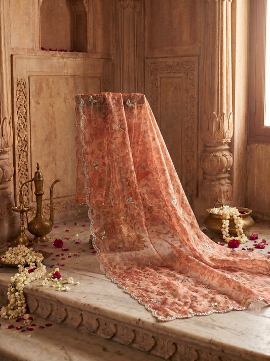 English Rust Pure Organza Hand Embroidered Unstitched Suit Set