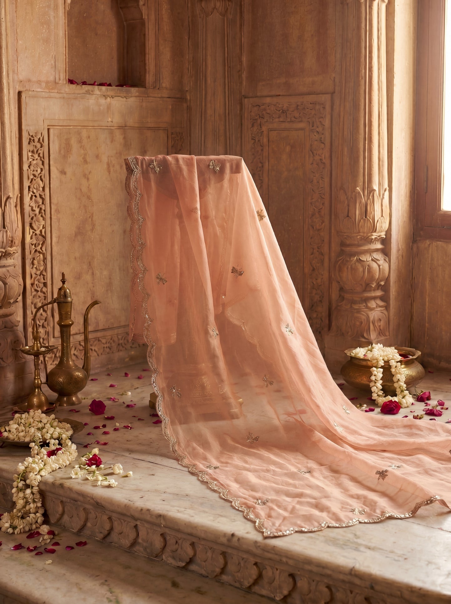 Peach Rangkaat Banarasi Silk Zardozi Unstitched Salwar Kameez