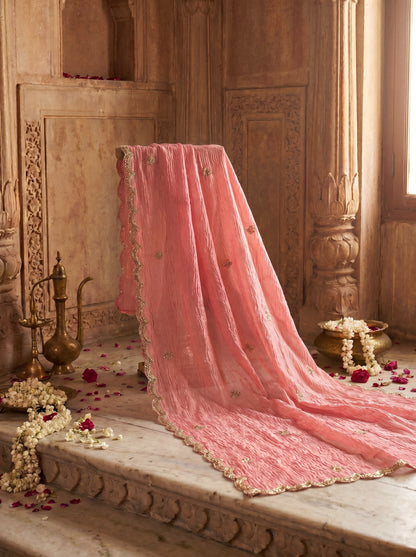 Blush Pink Zardozi Embroidered Kanjeevaram Silk Unstitched Salwar Kameez