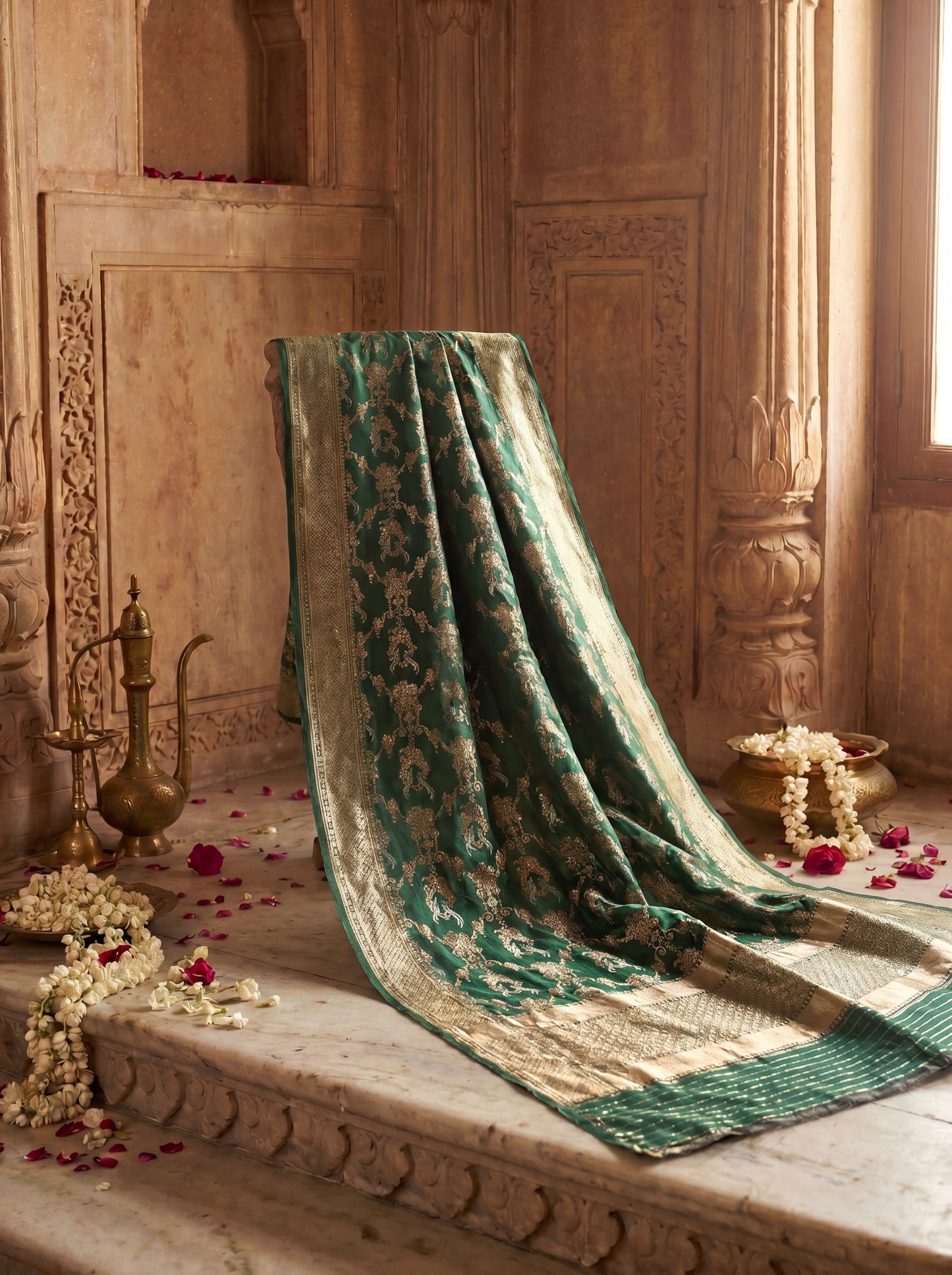 Emerald Pure Katan Silk Handwoven Suit Set