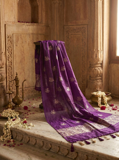 Deep Plum Wine Pure Katan Silk Handwoven Banarasi Suit Set