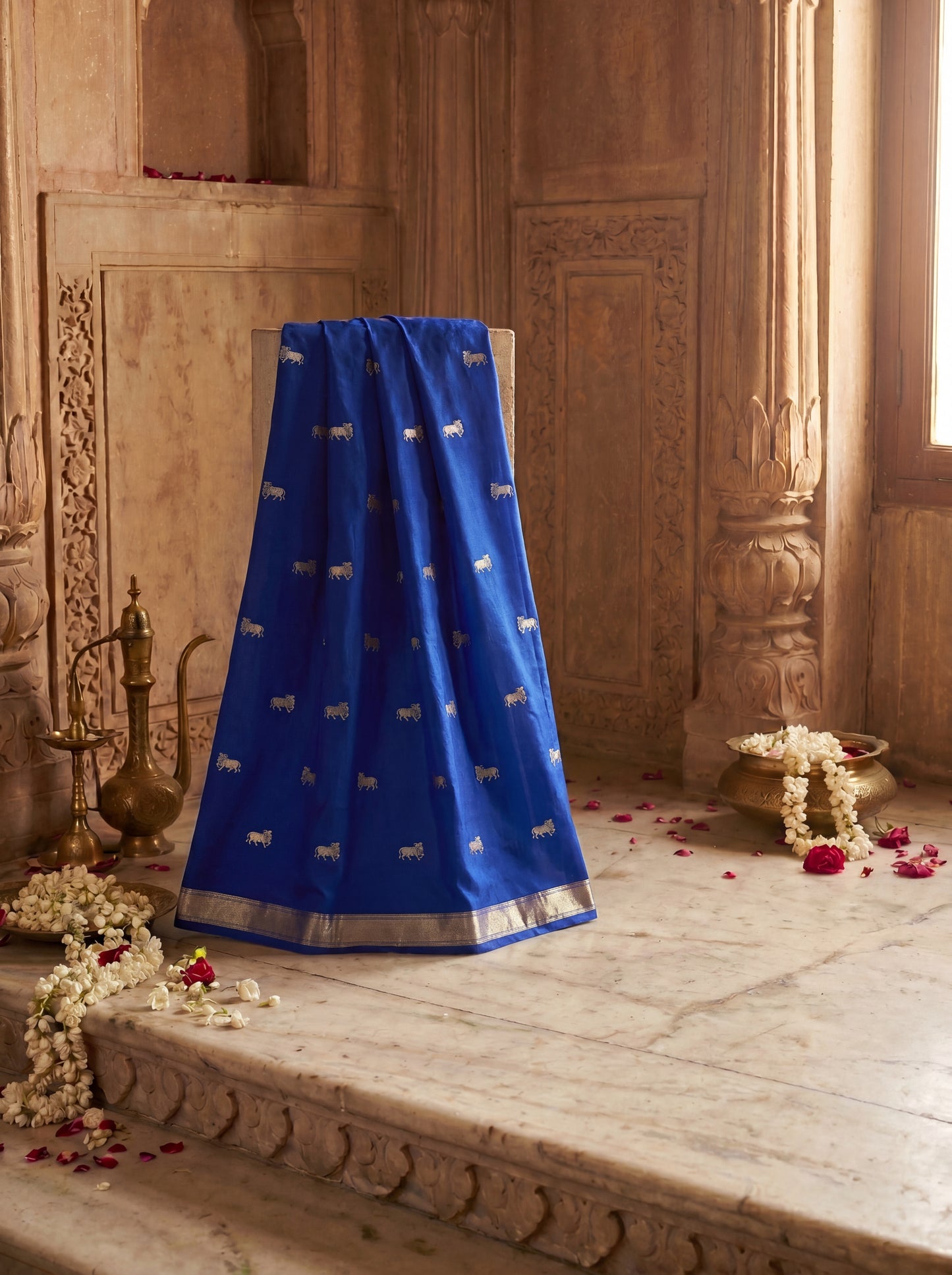 Cobalt Blue Pure Katan Silk Handwoven Banarasi Suit Set
