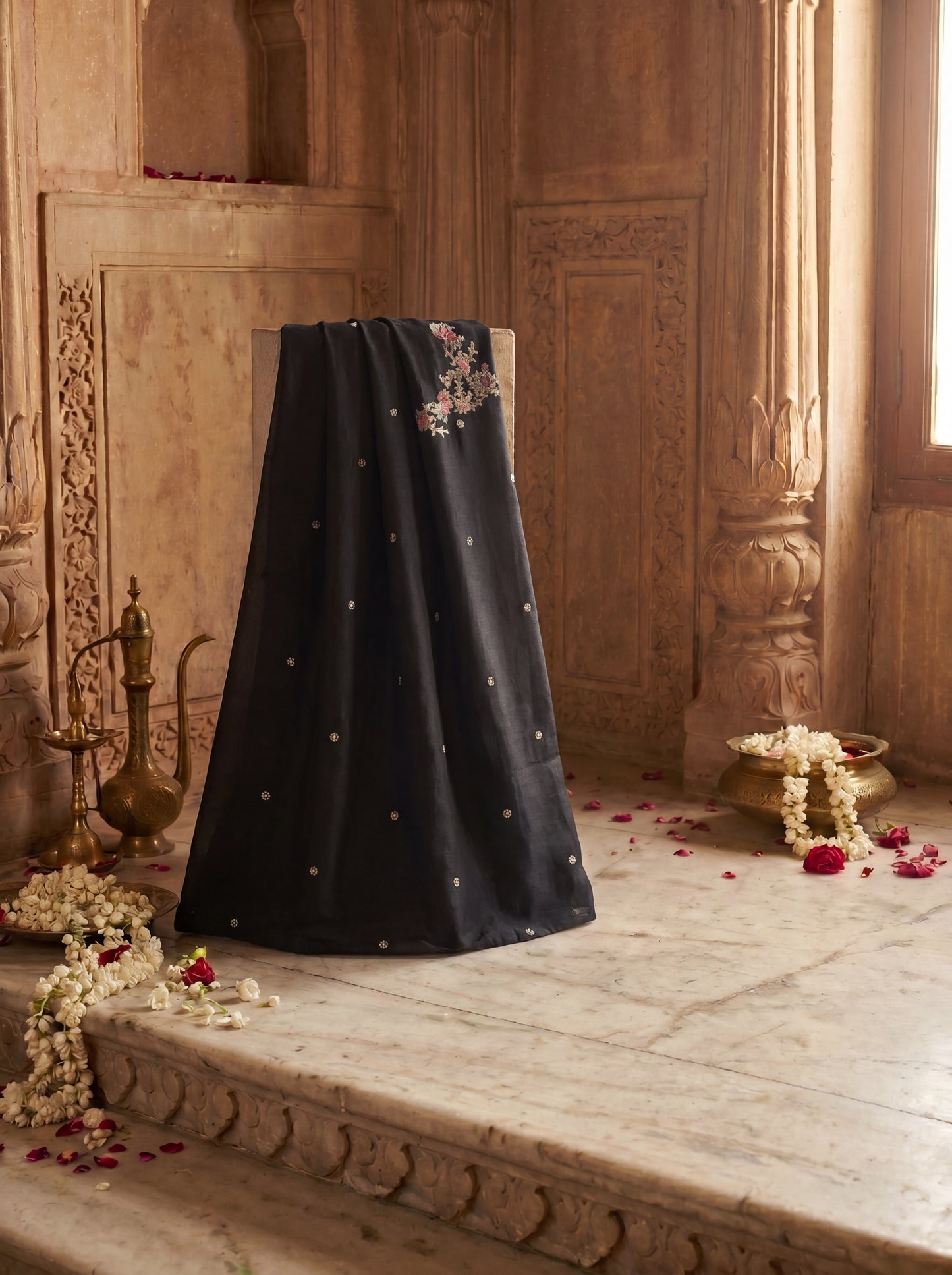 Black Zardozi Embroidered Silk Unstitched Salwar Kameez