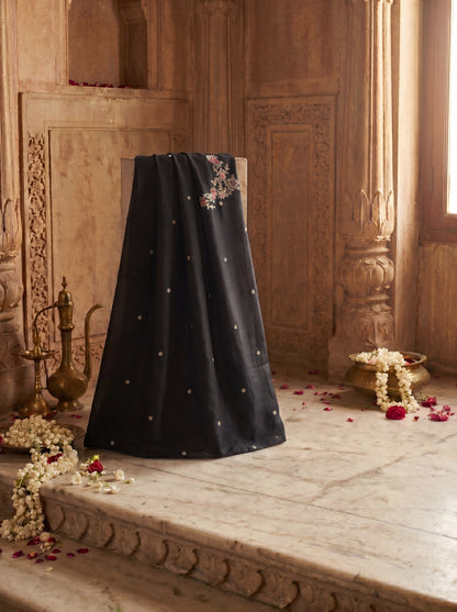 Black Zardozi Embroidered Silk Unstitched Salwar Kameez