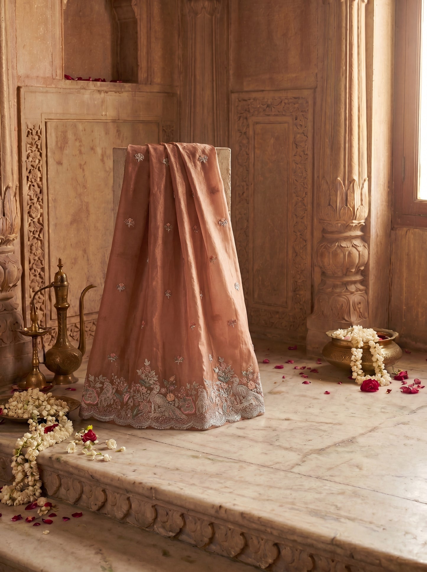 English Rust Pure Organza Hand Embroidered Unstitched Suit Set