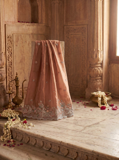 English Rust Pure Organza Hand Embroidered Unstitched Suit Set