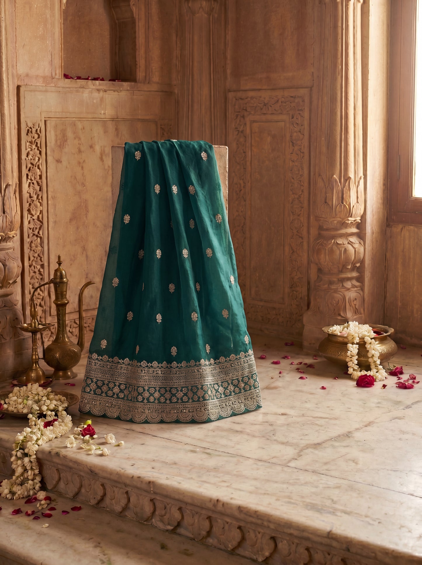 Teal Pure Organza Hand Zardozi Embroidered Unstitched Suit Set
