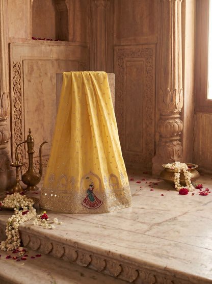 Yellow Zardozi Embroidered Banarasi Tissue Unstitched Salwar Kameez