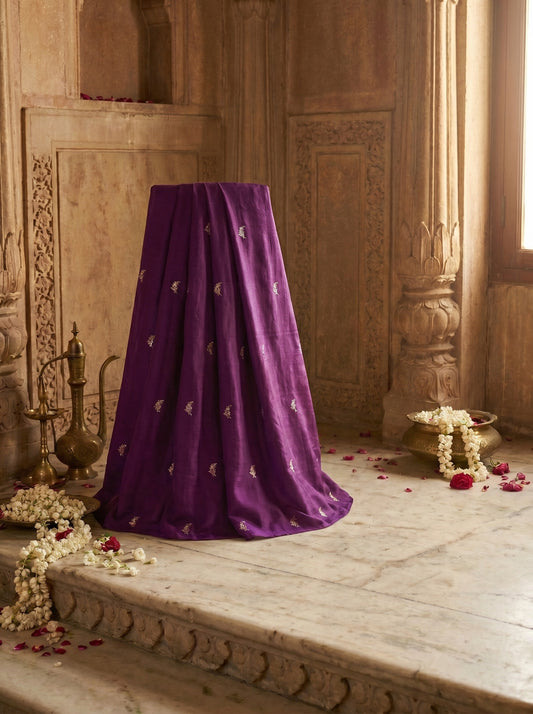 Deep Plum Wine Pure Katan Silk Handwoven Banarasi Suit Set