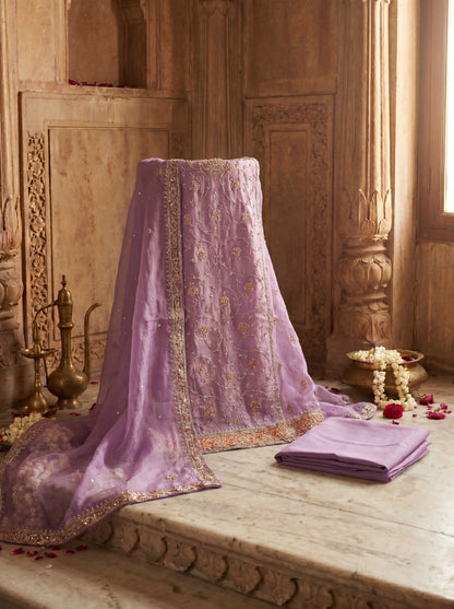Lilac Zardozi Embroidered Organza Unstitched Salwar Kameez