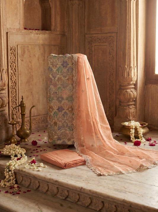 Peach Rangkaat Banarasi Silk Zardozi Unstitched Salwar Kameez