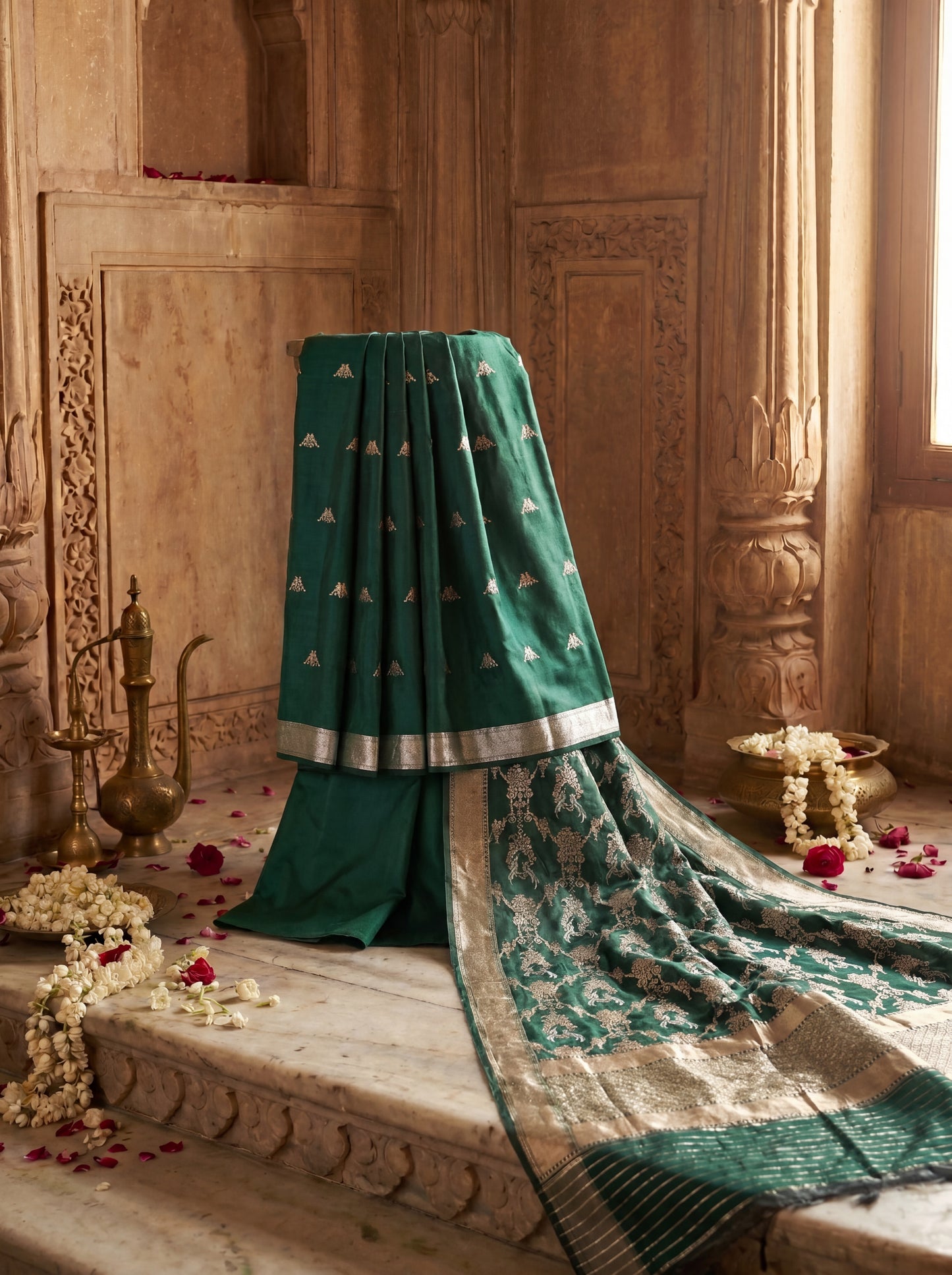 Emerald Pure Katan Silk Handwoven Suit Set
