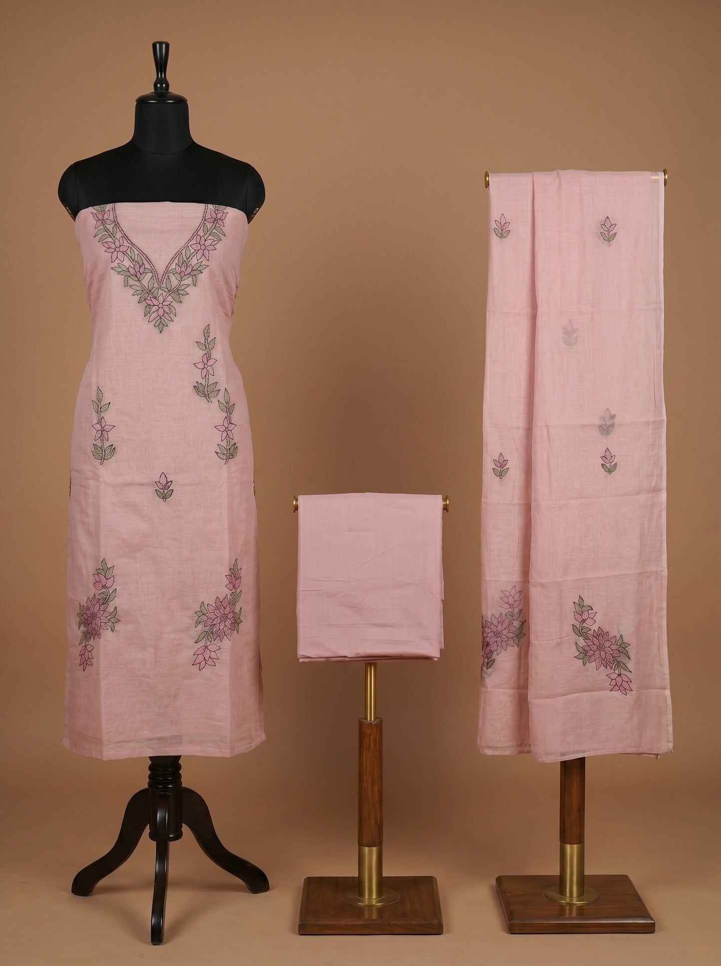 Lilac Hand Kantha Mulmul Cotton Unstitched Suit Set