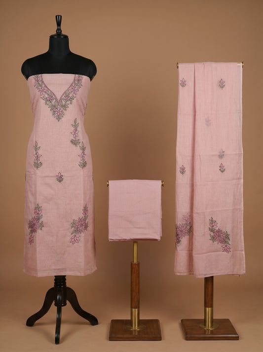 Lilac Hand Kantha Mulmul Cotton Unstitched Suit Set