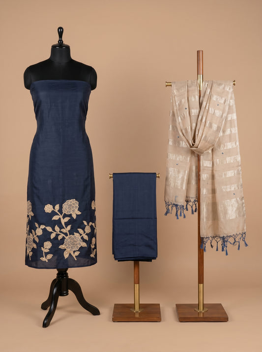Navy Blue Applique Work Mull Cotton Unstitched Salwar Kameez