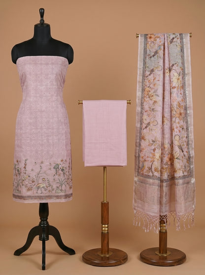 Light Pink Embroidered Silk Linen Unstitched Salwar Kameez