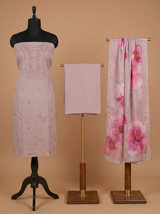 Lilac Embroidered Mull Cotton Unstitched Salwar Kameez