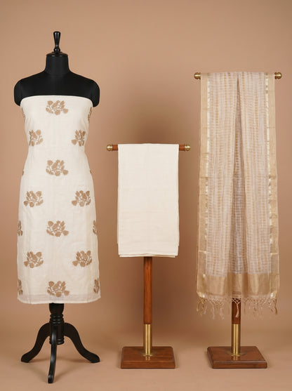 Ivory Appliqué Silk Linen Unstitched Salwar Kameez
