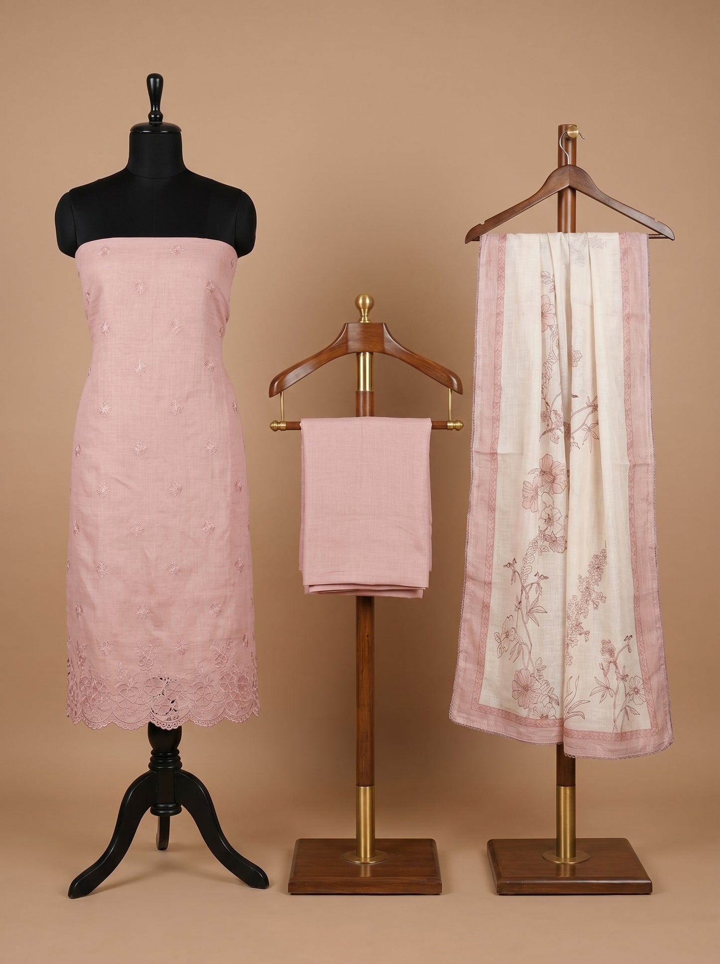 Blush Pink Embroidered Cotton Linen Unstitched Salwar Kameez