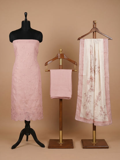 Blush Pink Embroidered Cotton Linen Unstitched Salwar Kameez