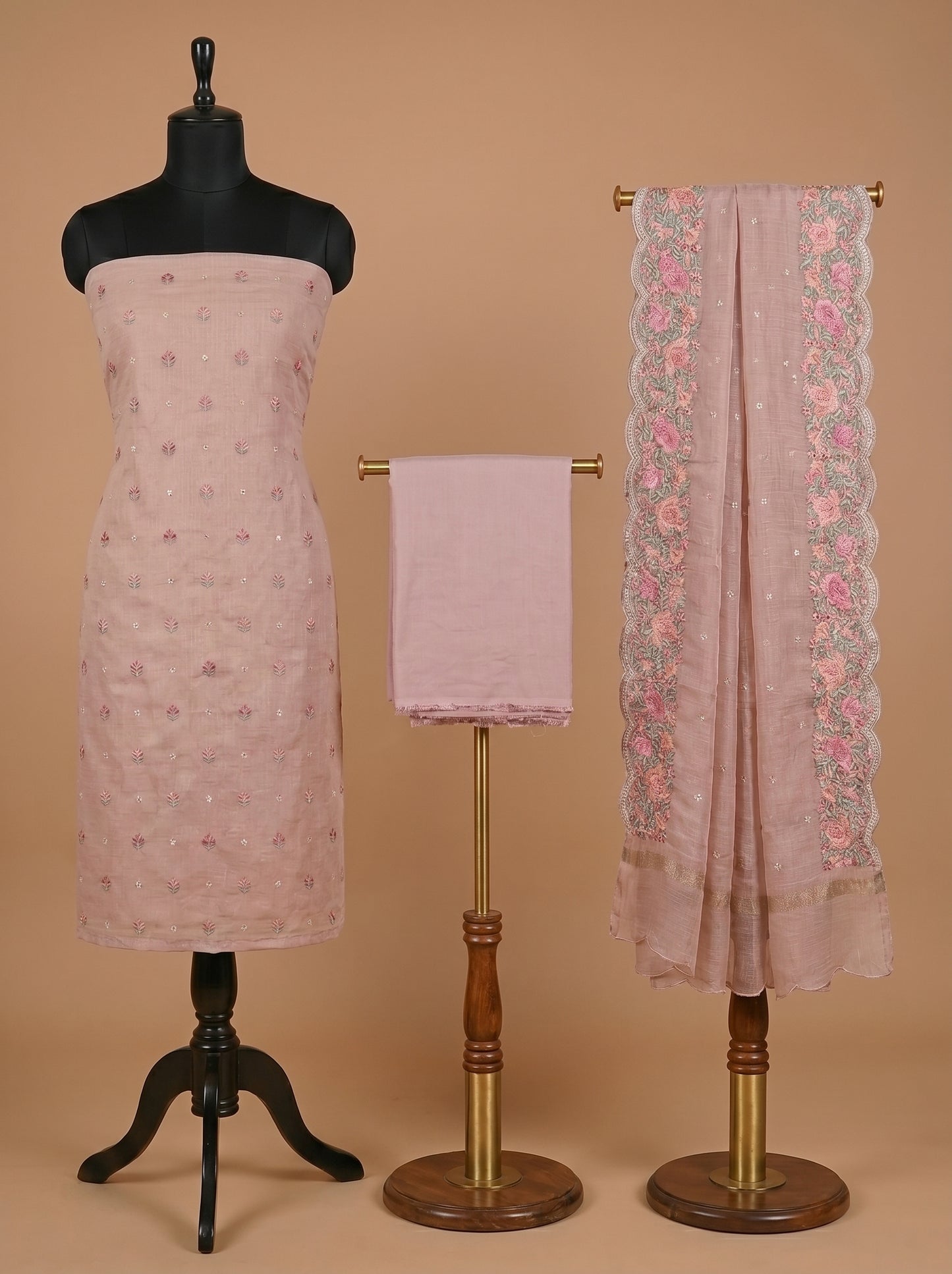 Blush Pink Pure Kota Embroidered Unstitched Suit Set