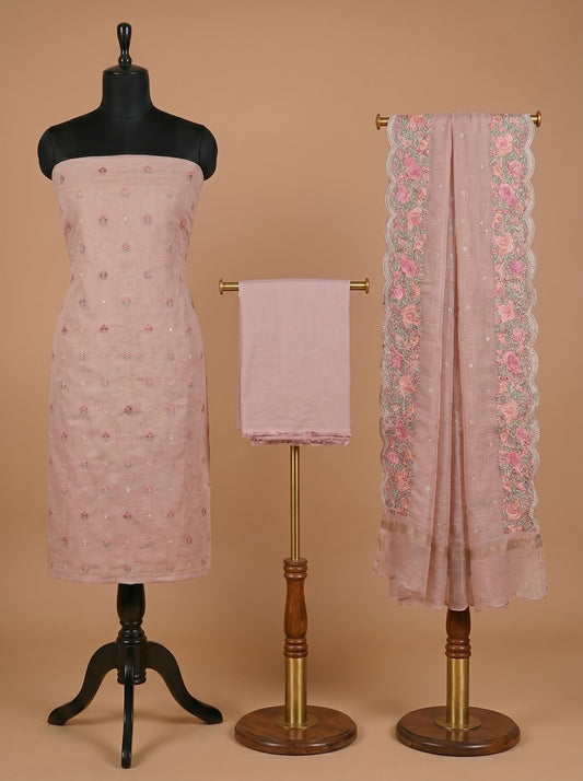 Blush Pink Pure Kota Embroidered Unstitched Suit Set