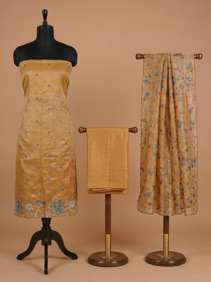 Mustard Linen Tissue Embroidered Unstitched Suit Set