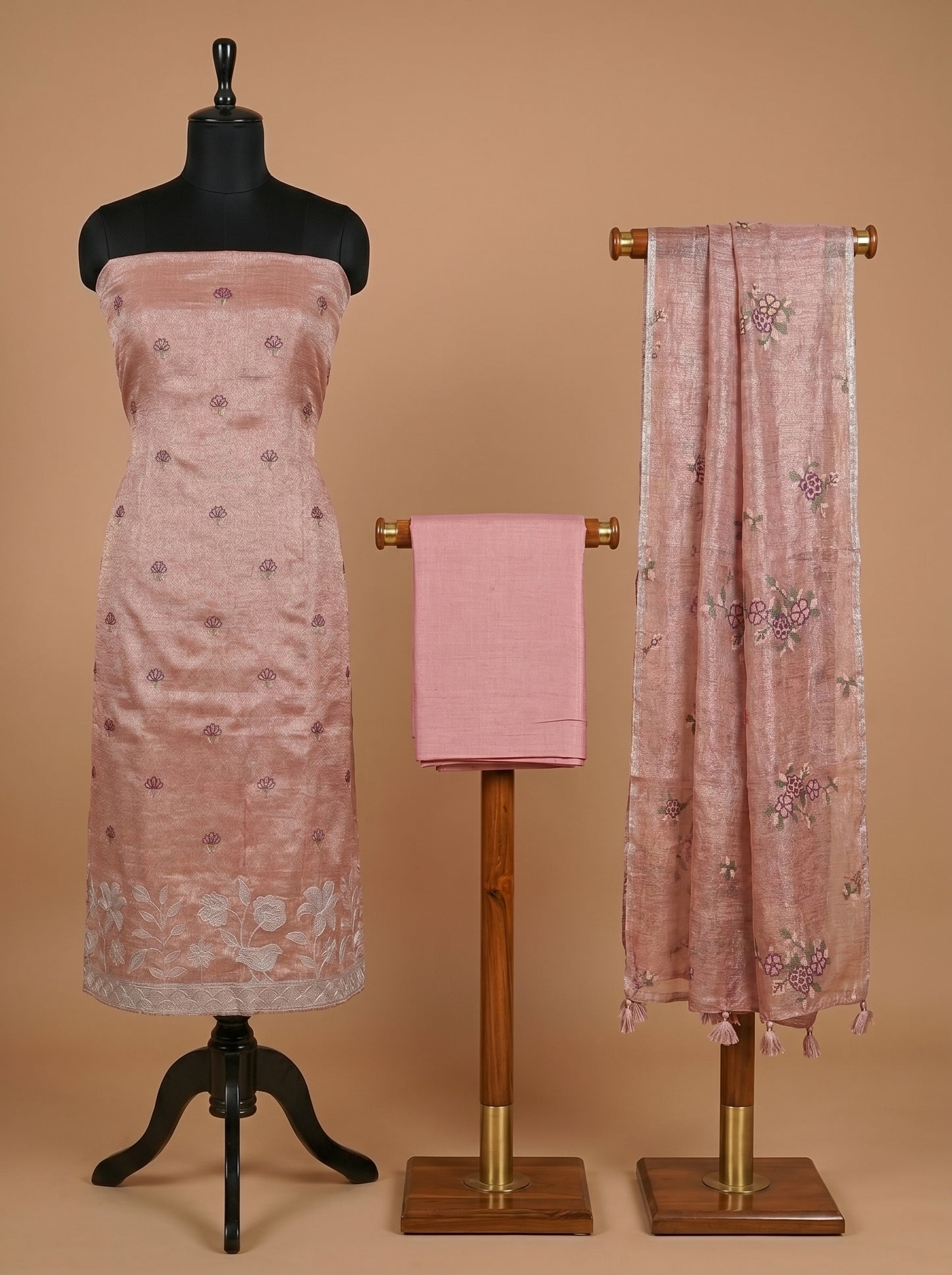Onion Pink Linen Tissue Embroidered Unstitched Suit Set