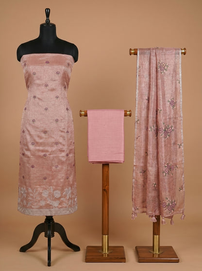 Onion Pink Linen Tissue Embroidered Unstitched Suit Set