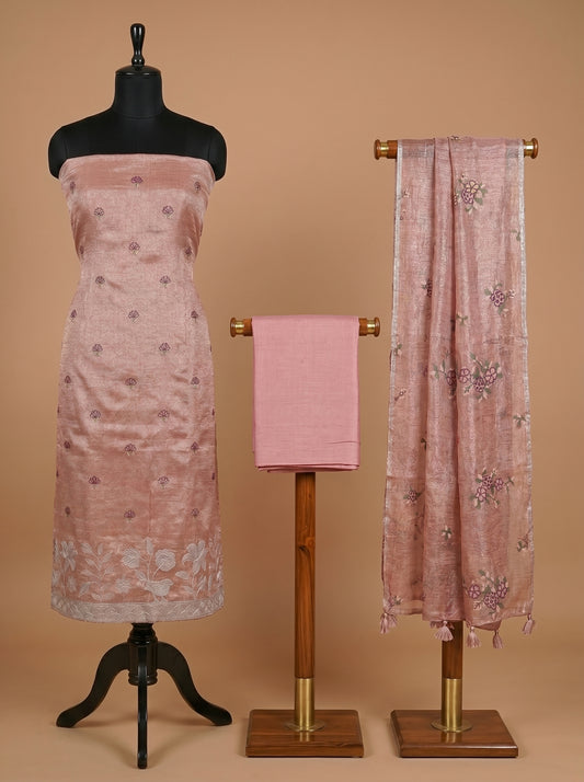 Onion Pink Linen Tissue Embroidered Unstitched Suit Set