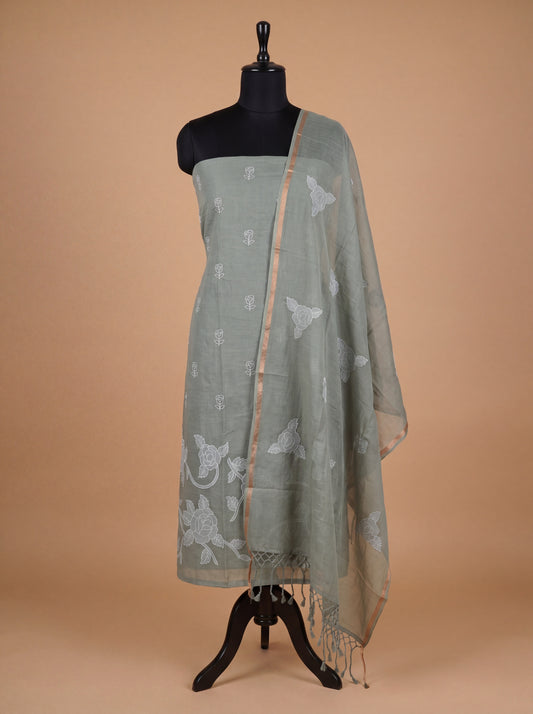 Mint Green Applique Embroidered Mulmul Cotton Unstitched Salwar Kameez