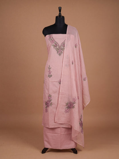Lilac Hand Kantha Mulmul Cotton Unstitched Suit Set