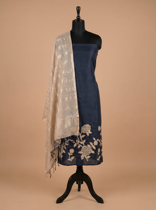 Navy Blue Applique Work Mull Cotton Unstitched Salwar Kameez