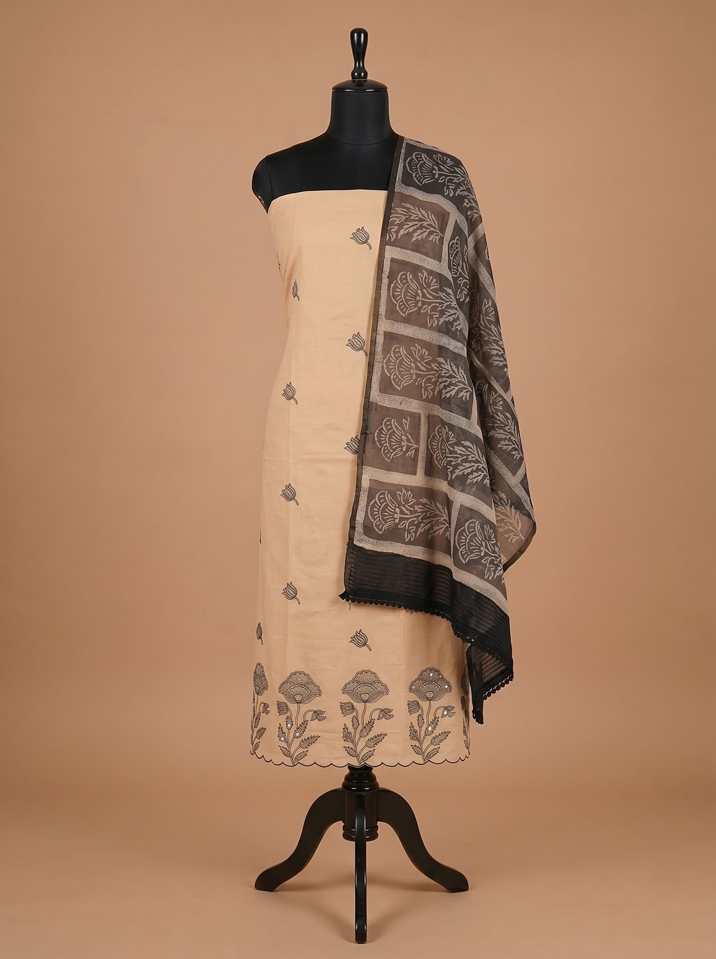 Peach Embroidered Mull Cotton Unstitched Salwar Kameez